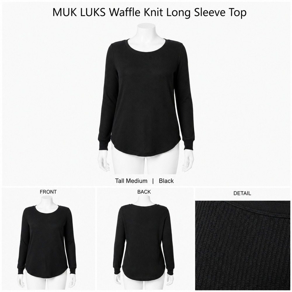 MUK LUKS Tall Medium Black Waffle Knit Long Sleeve Baby Thermal Top A618775 NWT